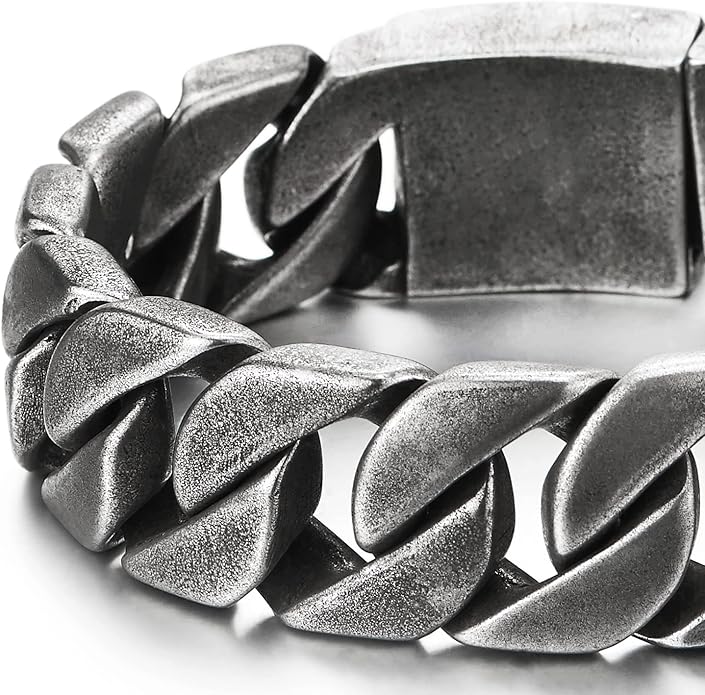 COOLSTEELANDBEYOND Mens Stainless Steel Large Curb Chain Link Bracelet Solid Curb Chain Wristband Biker Punk Jewelry Masculine Accessory