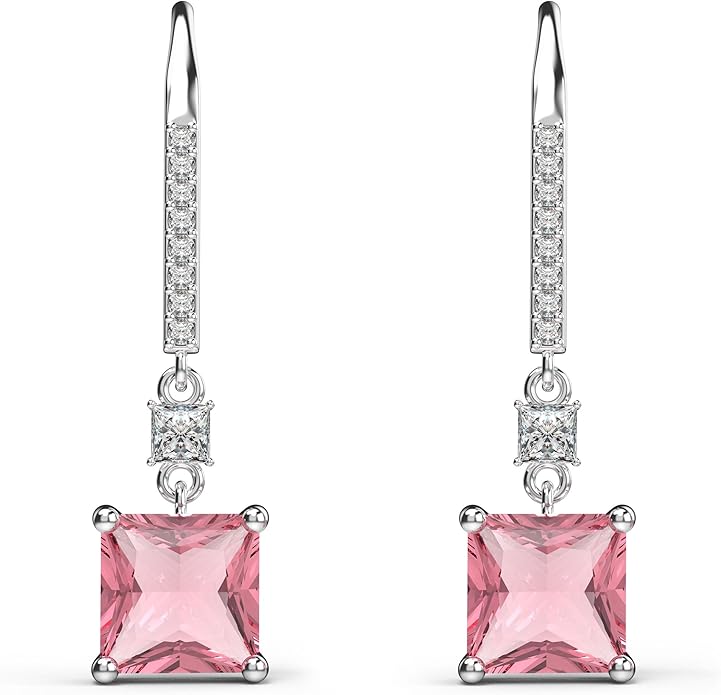 18K White Gold Plated Sterling Silver Square Princess Cut Cubic Zirconia Dangle Earrings for Women Square CZ Diamond Drop Dangling Earrings for Women Mom Hypoallergenic