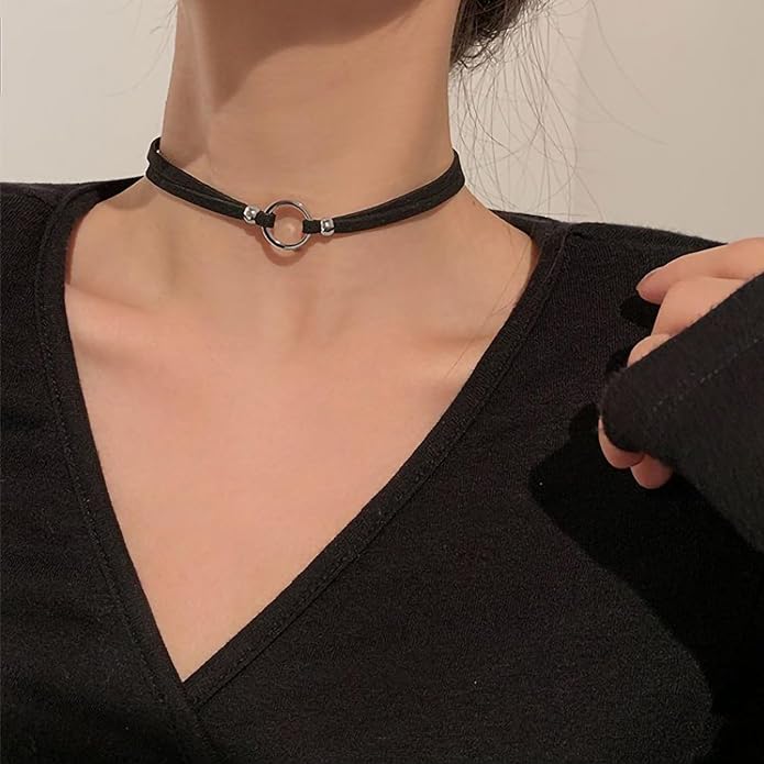 Fesciory Black Necklaces for Women, Adjustable Layered Velvet Leather Lace Collar Necklace, Goth Jewelry Gifts.