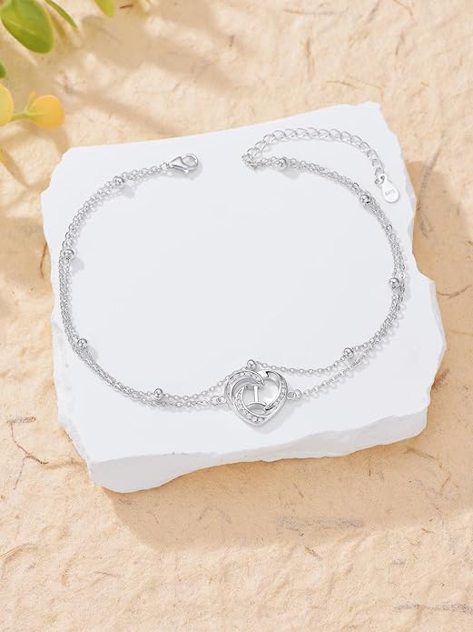 Dorunmo Initial Anklet 925 Sterling Silver Letter A-Z Layered Heart Anklet Beach Jewelry Birthday Gifts for Women