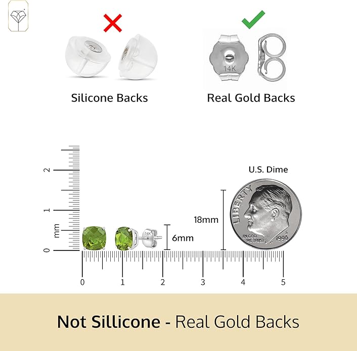 14k Gold 6MM Cushion Cut Stud Gemstone Earrings | Hypoallergenic Solitaire Gemstone Studs with 14K Gold Backs | Lightweight Birthstone Earrings with Gift Box by MAX + STONE