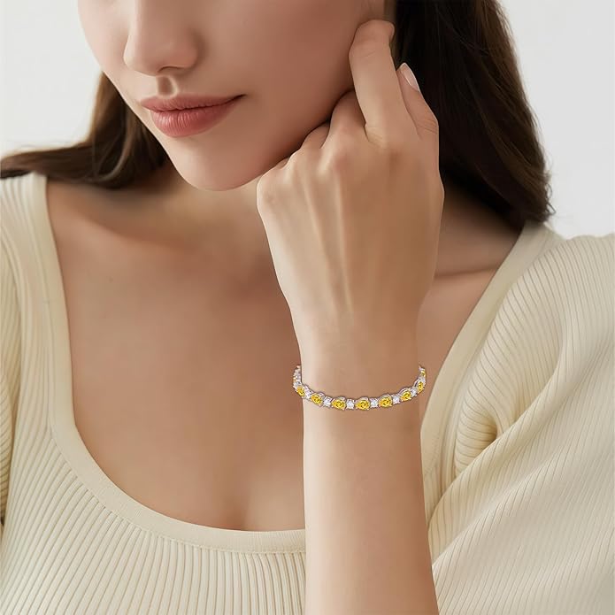 Birthstone Tennis Bracelet for Women 925 Sterling Silver Pear Shaped Gemstone Jewelry Gifts for Her