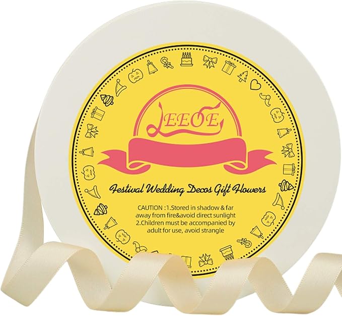 LEEQE Double Face Ivory Satin Ribbon 1/2 inch X 50 Yards Polyester Ivory Ribbon for Gift Wrapping Very Suitable for Weddings Party Hair Bow Invitation Decorations and More