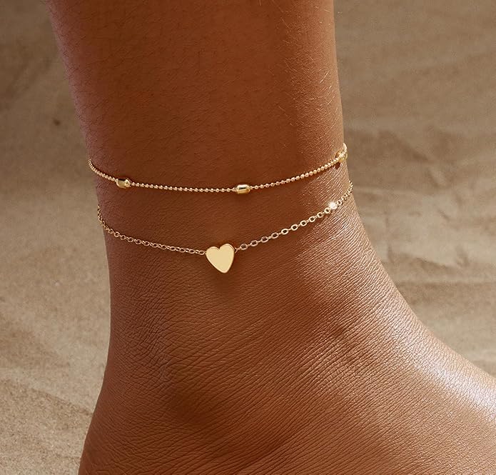 2/3 PCS Gold Anklets for Women Waterproof Cuban Link Anklet Beaded Bracelets Stackable Bracelets 14K Gold Plated Custom Jewelry Gifts Non Tarnish Lightweight
