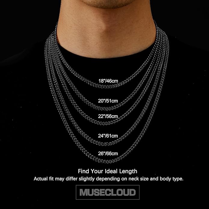 MUSECLOUD Gold Cuban Link Chain for Men Mens Stainless Steel Miami Curb Chains Necklace 5/8mm Thick Real Gold/Silver/Black Plated Diamond Cut Non-Tarnish Jewelry Trendy Christmas Gifts 18-26 Inch
