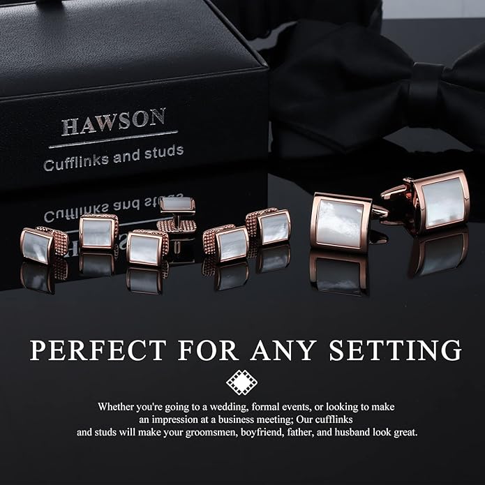 HAWSON Cufflinks and Studs for Men with Gift Box, Gold or Silver Tone Cuff Links, Mens Jewelry or Accessories for Wedding Business Anniversary Birthday