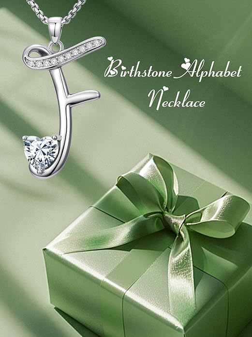 Christmas Gifts for Women Alphabet A to Z Initial Birthstone Pendant Necklaces for Women - 18k White Gold Plated Personalized Name Jewelry Valentine Mothers Day Birthday Gifts for Women Her Girlfriend