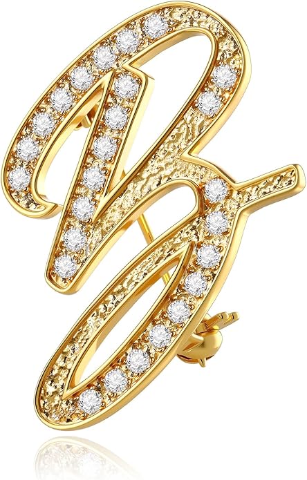 Cicy Bell A-Z Initial 26 Letter Brooch Pins 18k Gold Plated Cubic Zirconia Breastpin Name Personalized Gifts for Women Men