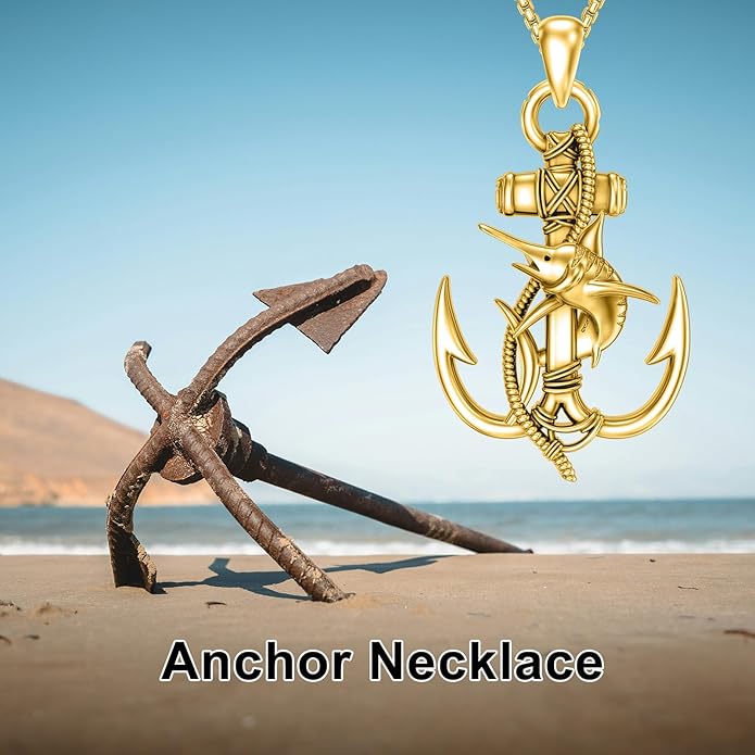 MEIDERBO Anchor Necklace for Men Women 925 Sterling Silver Earth/Swordfish/Trident/Compass Pendant Nautical Jewelry for Birthday Christmas