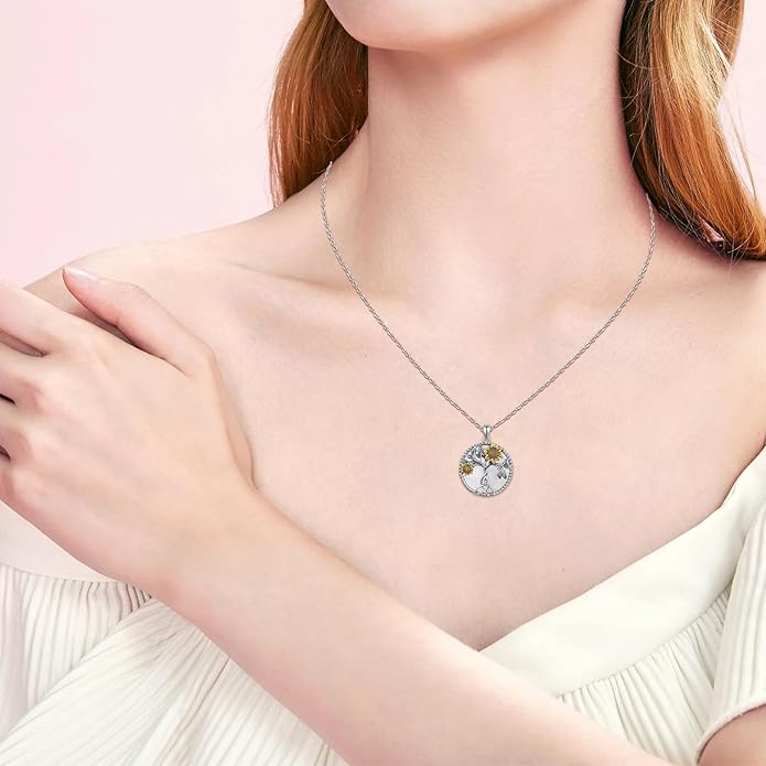 CHENGHONG Sunflower Necklace 925 Sterling Silver Tree of Life Necklace Daisy/Rose/Sunflower Pendant Necklace Sunflower Jewelry Gifts for Women Mom