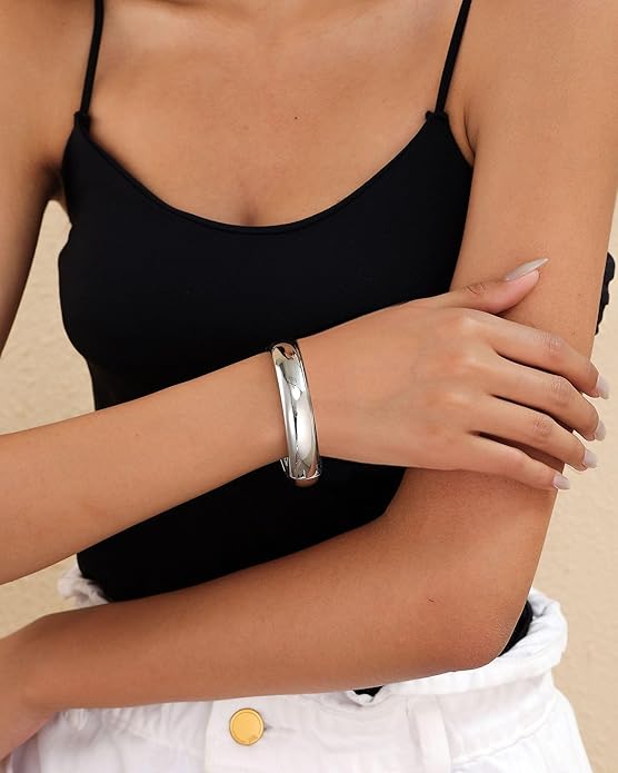Bangle Bracelets for Women | 14K Gold Plated Trendy Wide Bracelets | Hinged Arm Cuff Bangles Chunky Bracelet for Women