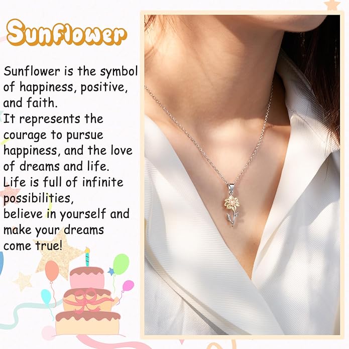 Tarsus Sunflower Necklace, You are My Sunshine, Sunflower Gifts Ideas for Women, Inspirational Gifts for Women Teen Girls Birthday Christmas Valentines Day
