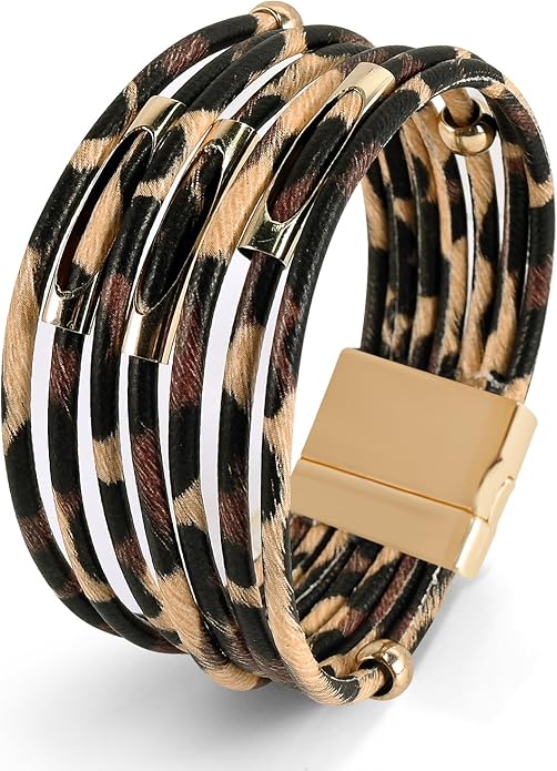 ENGCKSHI Wrapped Bracelets for Women,Leather Bracelet,Boho Bracelets for Women,Multi-Layer Pearl Crystal Bracelet Bangle Jewelry