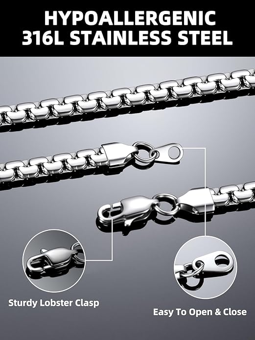 Bestyle 18K Gold Plated/Silver/Black Chain for Men, Hypoallergenic 2/4/6/8mm Stainless Steel Flat Link Chain Necklace for Men & Women Hip Hop Jewelry, 14-30"