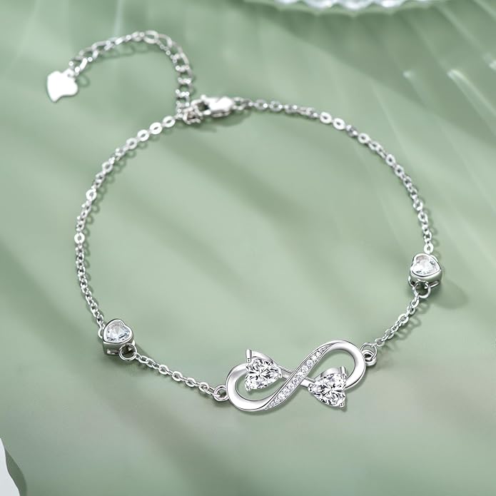 Dorunmo Infinity Bracelet Mom Bracelet 925 Sterling Silver 14K Gold Plated Infinity Heart Anklet for Women Christmas Jewelry Gifts for Wife Mom Daughter