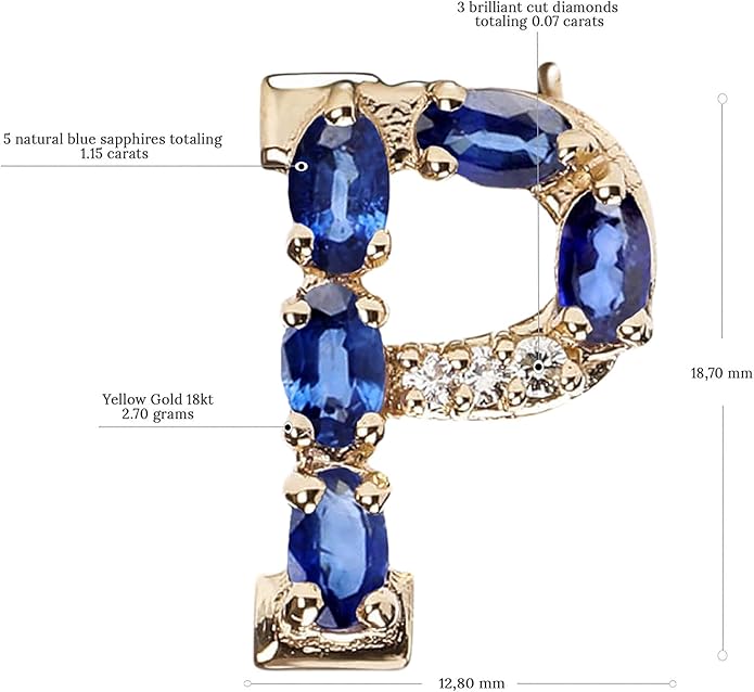 Albert Hern Blue Sapphire Initial Necklace With Diamonds & 18K Gold Chain | Irresistible Letter Pendants Jewelry | Perfect Valentine’s Day, Anniversary & Birthday Gift