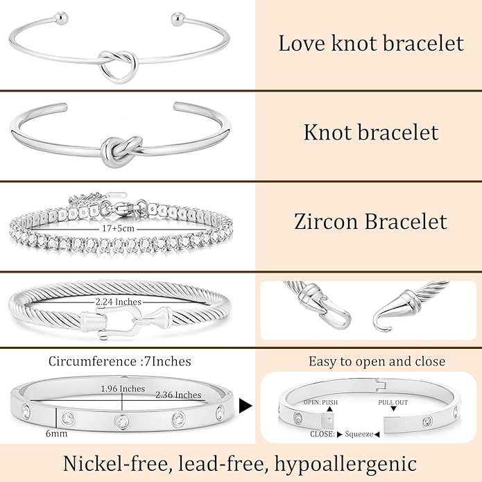 FAFUGA 18 K Gold Plated Love Bangle Bracelet Stack Cuff Jewelry for Women Jewelry Set for Women Gift with Box