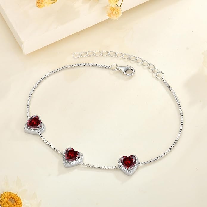 Love Heart Bracelet 925 Sterling Silver Halo Heart Birthstone Bracelet Jewelry Gifts for Women