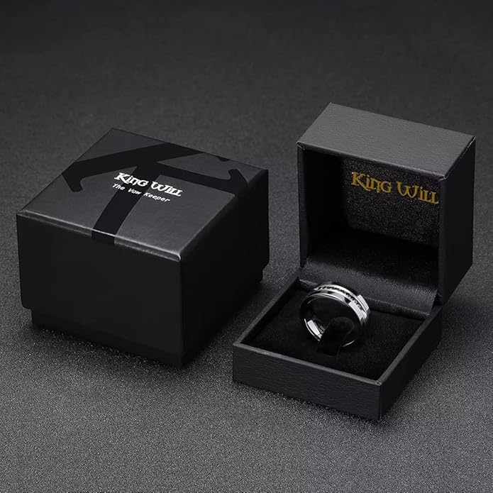 King Will Mens Tungsten Wedding Band with Cubic Zircon Inlay 7mm/8mm Flat Cut Comfort Fit Engagement Rings