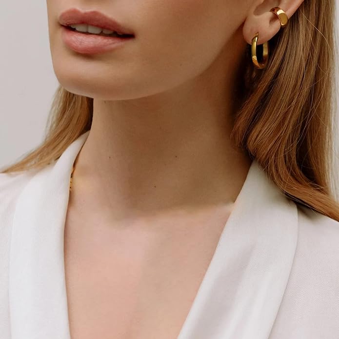 EXGOX Silver Hoop Earrings for Women - Sterling Silver & 14K Gold Plated - Hypoallergenic 925 Silver - Big Hoop Earrings (30/40/50/60/70mm)