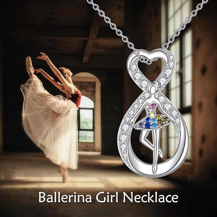 POPLYKE Sports Gifts for Girls Sterling Silver Gymnastics/Ballerina/Piano/Reading Heart-Shaped Pendant Necklace for Women
