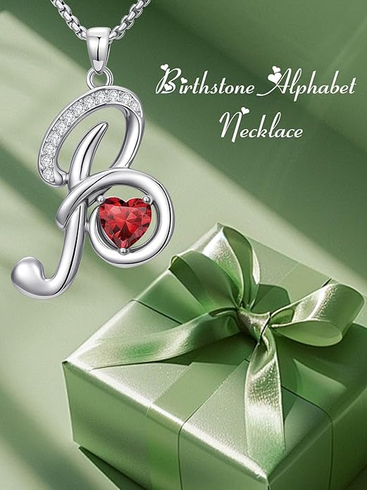 Christmas Gifts for Women Alphabet A to Z Initial Birthstone Pendant Necklaces for Women - 18k White Gold Plated Personalized Name Jewelry Valentine Mothers Day Birthday Gifts for Women Her Girlfriend