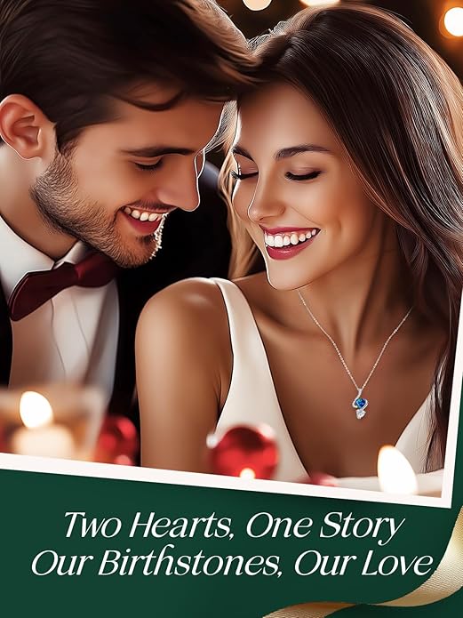 LOUISA SECRET 925 Sterling Silver Opal Birthstone Necklace, Unique Tiny Double Heart Pendant Jewelry, Engraved with "S925 I Love You" Best Birthday Gift for Women Wife Girlfriend Mom Her, Christmas Day Valentine's Day Anniversary Mother's Day
