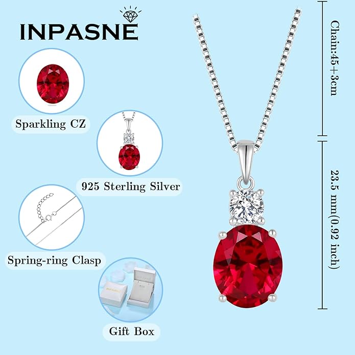 Birthstone Necklace for Women 925 Sterling Silver Oval Cut Cubic Zirconia Pendant Jewelry Gifts for Her