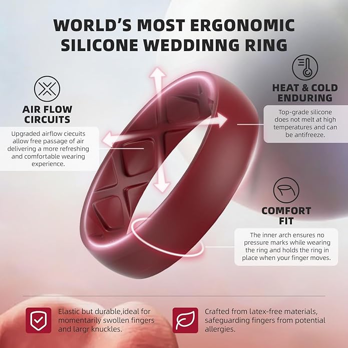 Egnaro Women's Bridal Rings Sets, 6mm Wide, 2mm Thick, Silicone Wedding Rubber Band with Half Size, Inner Arc Ergonomic Breathable Design