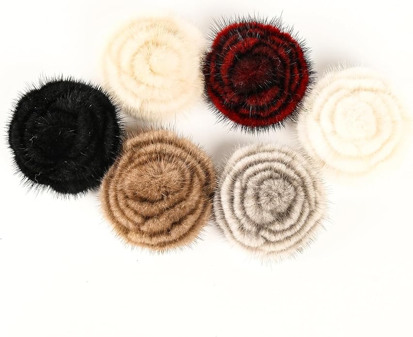 Elegant Mink Fur Red Rose Brooch 3D Real Fur Pin for Womens Girls Floral Brooch Clothing Bag Scarf Decoration Shawl Pins Jewerly