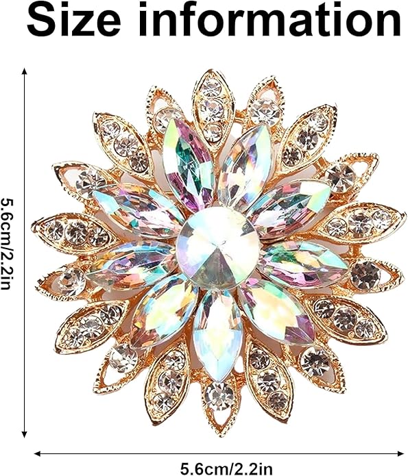 Rhinestone Flower Brooch Pin - Vintage Rose & Sunflower Brooches, Large Crystal Pin for Women, Gold & Pearl Accents, Elegant Christmas Brooch, Fashion Accessories for Hats, Dresses & Bags
