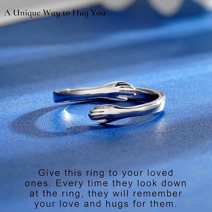 Yesteel S925 Sterling Silver Hug Ring for Women Teen Girls, Adjustable Ring Jewelry Mothers Day Birthday Gifts for Daughters Mom Sister Wife Friends Grandma