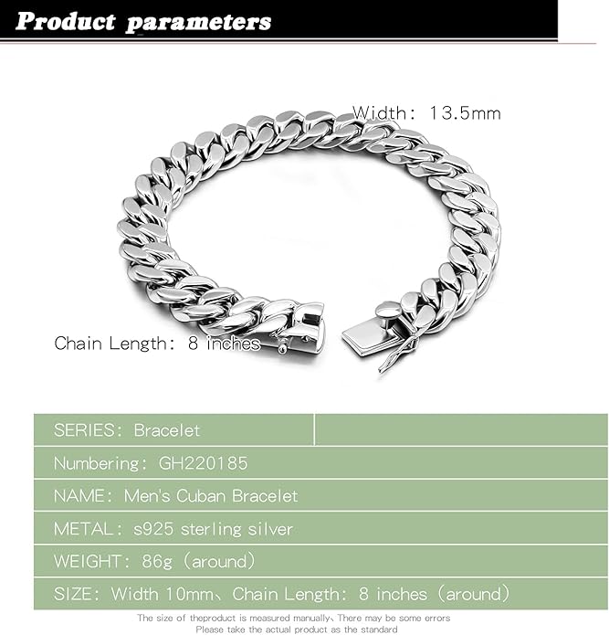 Fashion 925 Sterling Silver Solid Miami Cuban Link Chain Bracelet 8MM-12MM-14MM Curb Cuban Solid Thick Big Link Bracelet For Men 7-10 Inch Jewelry Gift