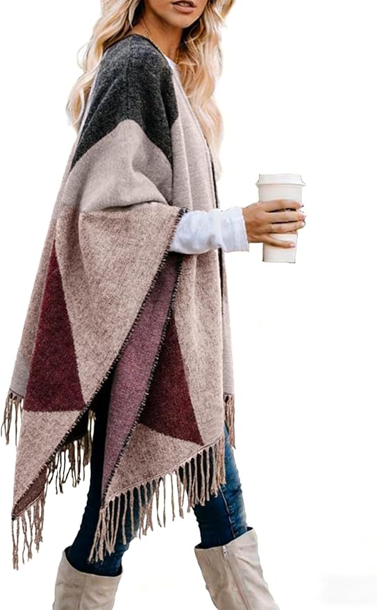 Moss Rose Women's Travel Plaid Shawl Wrap Open Front Poncho Cape for Fall Winter