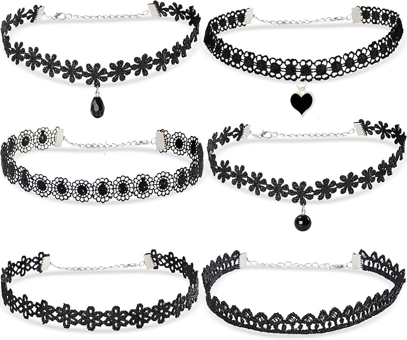 6pcs Costume Choker Necklace Women Black Lace Goth Vampire Accessories for Gothic Clothes
