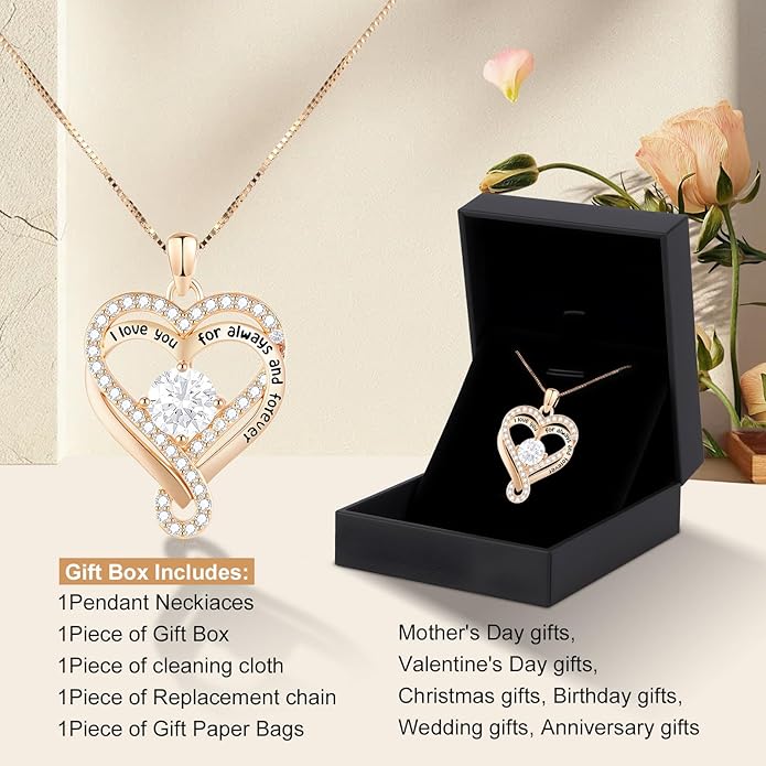 Birthstone Heart Necklaces for Women, Infinity Pendent S925 Sterling Silver Jewelry for Women, Wedding Anniversary, Birthday Mother’s Day Gifts for Mom, Mother, Wife, Girlfriend