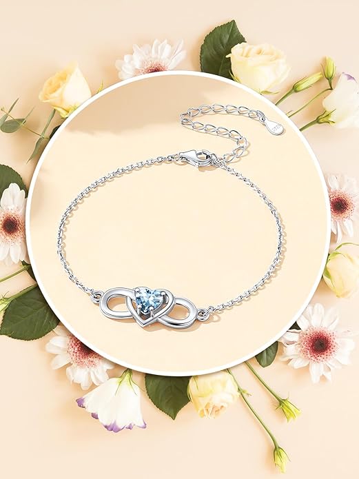 Custom4U Personalized Infinity Love Symbol Link Bracelets for Women 925 Sterling Silver Birthstone Bracelet Adjustable Engraved Chain Christmas Mother's Day Birthday Jewelry Gifts for Mom Her