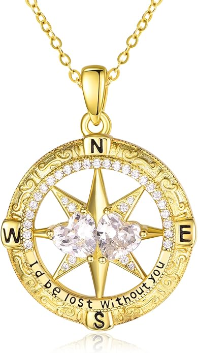 Zeuslia Double Birthstone Necklace Gifts for Wife - 925 Sterling Silver Sunflower/Rose/Crown Cross/Compass/Heart Pendant I Love You Necklace, Anniversary Birthday Gifts for Wife Girlfriend Mom Her