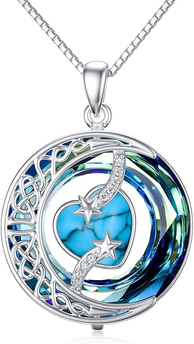 TOUPOP Christmas Gifts Birthstone Necklace 925 Sterling Silver Moon and Star Pendant with Blue Crystal Celtic Moon Jewelry Birthday Gifts for Women Mom Wife Her Daughter