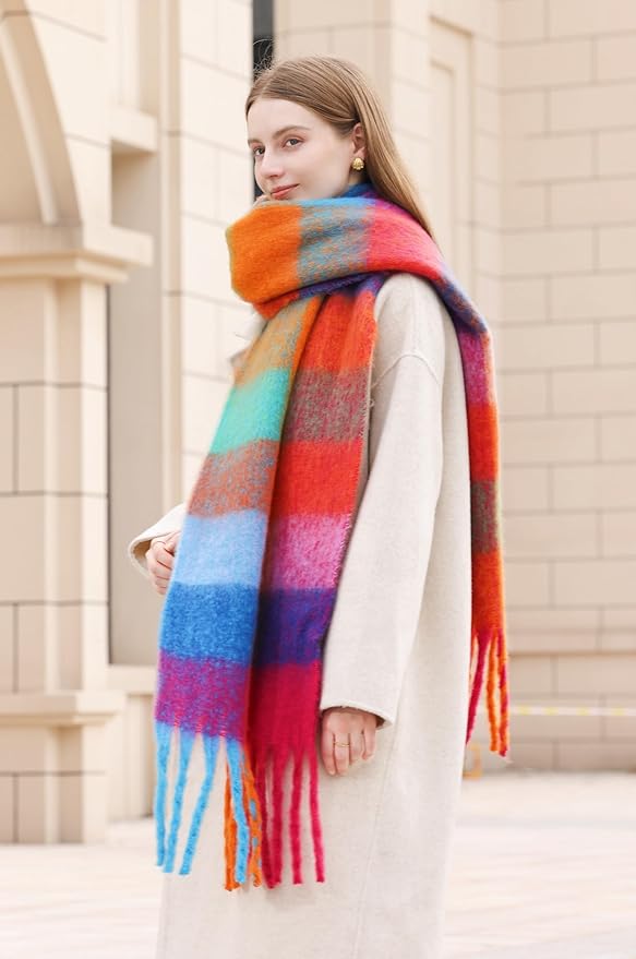 Wander Agio Winter Women Warm Scarf Long Shawl Large Scarves Cold Weather Thick Blanket Scarfs Colorful Plaid
