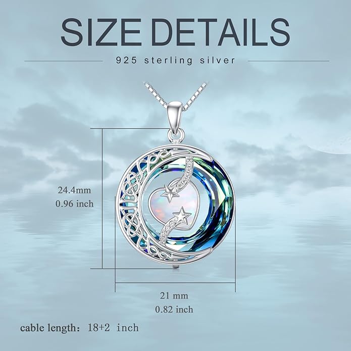 TOUPOP Christmas Gifts Birthstone Necklace 925 Sterling Silver Moon and Star Pendant with Blue Crystal Celtic Moon Jewelry Birthday Gifts for Women Mom Wife Her Daughter
