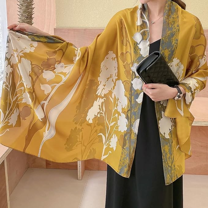 Clysoru Silk Scarf For Women Hair Scarves Lightweight Satin Elegant Shawl Wraps Bufanda Mujer Fashion Accessories 70.8"X35.4"