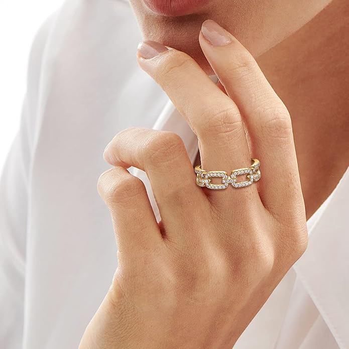 LAVALE Moissanite Wedding Band for Women,Twist Link D Color VVS1 Lab Created Diamond Rings,Half Eternity Stackable Band Ring,S925 Sterling Silver Chain Link Ring