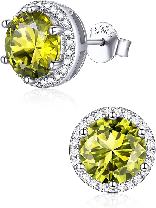 ChicSilver 925 Sterling Silver Birthstone Earrings for Women, 8MM/2 Carat Heart & Round Cubic Zirconia Stud Earrings, Hypoallergenic Jewelry, Ideal Birthday or Christmas Gifts