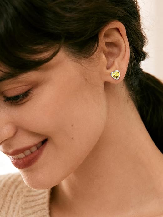 ChicSilver 925 Sterling Silver Birthstone Earrings for Women, 8MM/2 Carat Heart & Round Cubic Zirconia Stud Earrings, Hypoallergenic Jewelry, Ideal Birthday or Christmas Gifts