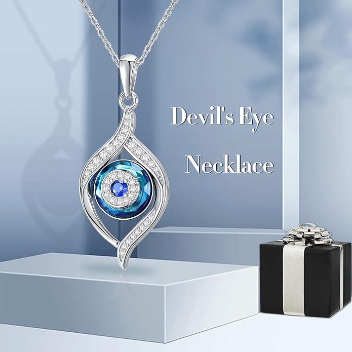 VONALA Evil Eye Necklace Sterling Silver Blue/Purple/White/Multi Eyes Pendant Necklace Luck Amulet Ojo Turco Jewelry Gift for Women Girls Daughter Mother