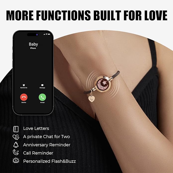 TOTWOO Long Distance Touch Bracelets for Couples, Smart Light & Vibration Love Jewelry, Long Distance Valentines Day Gifts for Him Her Women Men, One-to-One Bluetooth Pairing via App