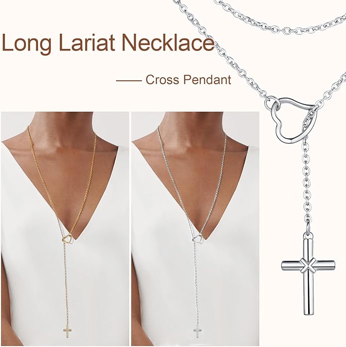 FOCALOOK Lariat Y-Necklaces | Long Necklaces for Women | Long Black Necklaces | Gold Necklaces for Women | Drop Heart Necklaces for Women | Front Adjustable Long Chain Necklace