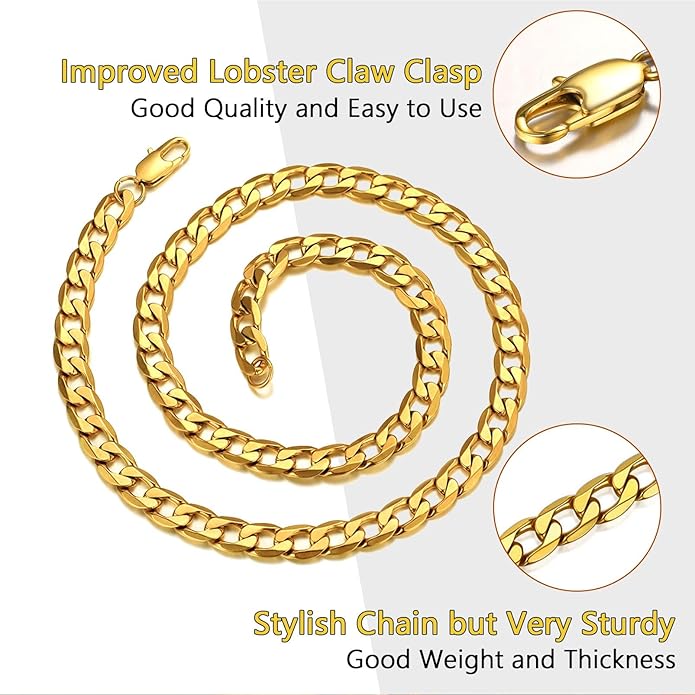 PROSTEEL 316L Stainless Steel Cuban Link Chain Necklaces for Men, Black/18K Gold Plated, Hypoallergenic Jewelry, 4mm-13mm, 14"-30", Come with Box