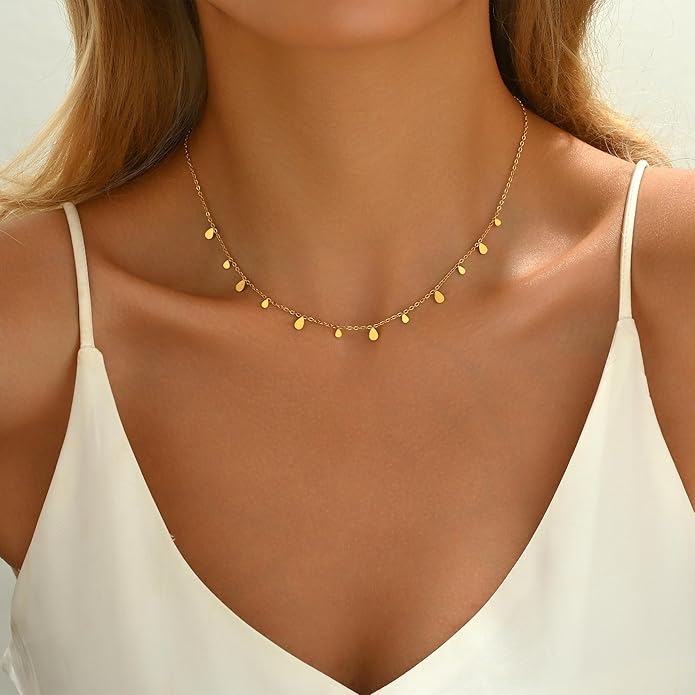 Gold Chain Necklace for Women 18K Gold Plated Stainless Steel Necklace Dainty Star Cross Heart Choker Chains Simple Delicate Minimalist Trendy Jewelry
